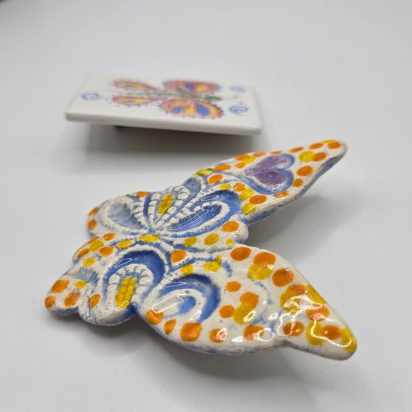VTG 2PC Brooch Ceramic Painted Boho Cottage-Fairy Core Whimsy Butterfly Summer - Picture 6 of 12